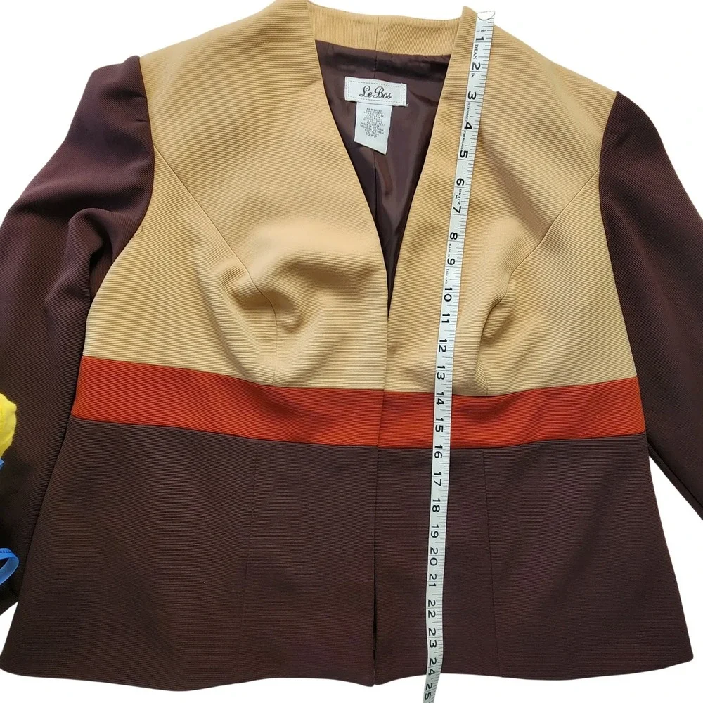 VTG Y2K Le Bos Womens Colorblock Sheath Dress & Jacket Set Brown Tan Orange 16WP